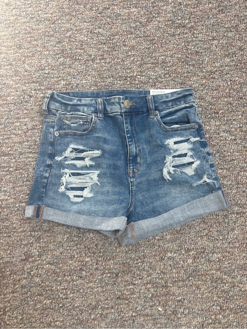 American Eagle Outfitters Ripped Rolled-Hem Denim Shorts - Blue